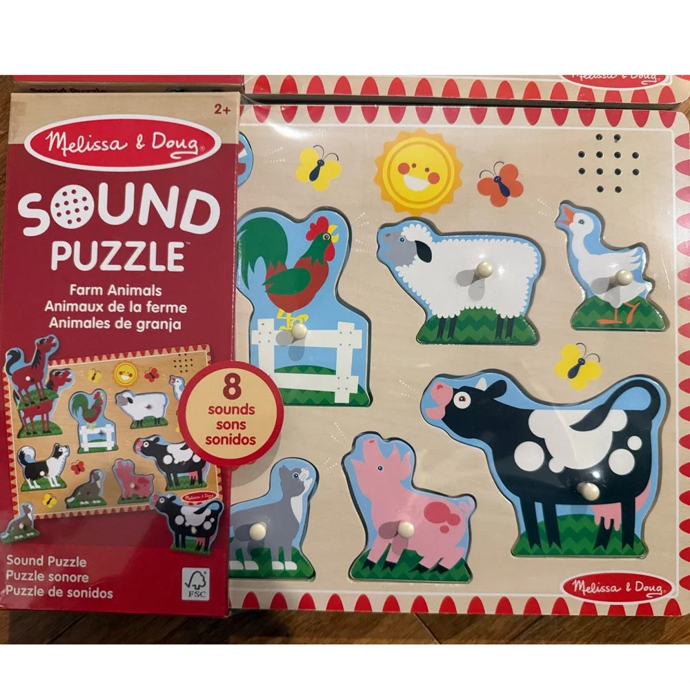 Lot of 3 Melissa & Doug Farm Animals Sound Wooden Puzzles Brand New Ages 2+ 2025
